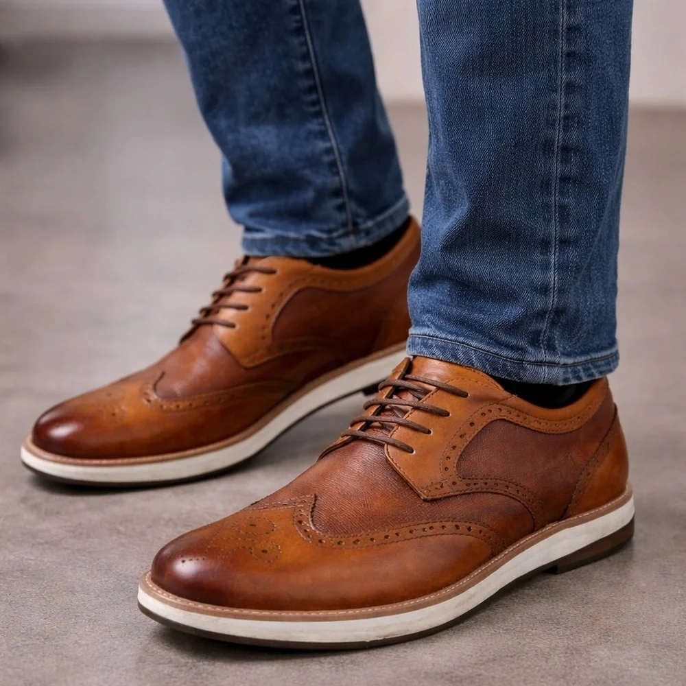 Zanzara Brown Wingtip Brogue Oxford Dress Shoes Mens 9 Leather Modern
